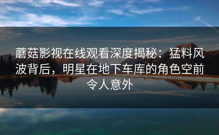 蘑菇影视在线观看深度揭秘：猛料风波背后，明星在地下车库的角色空前令人意外