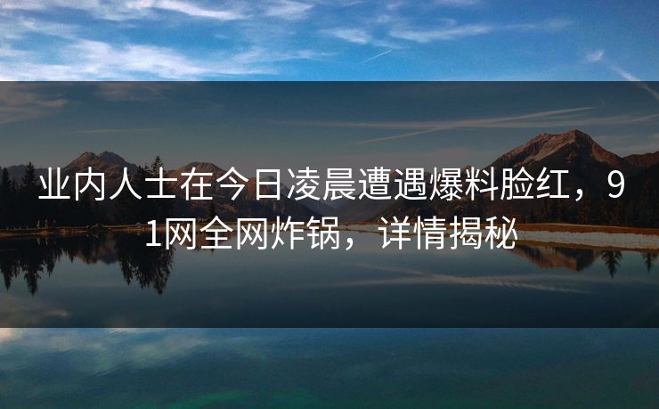 业内人士在今日凌晨遭遇爆料脸红，91网全网炸锅，详情揭秘